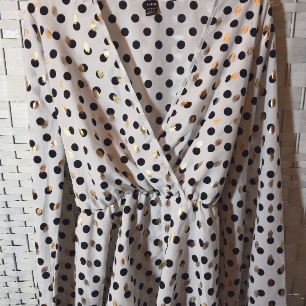 Women's Shein Blouse Top Black Pokadots Size XL